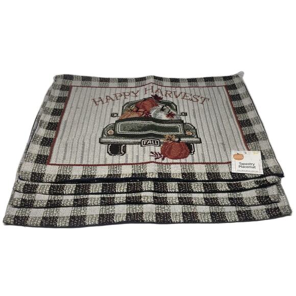 Happy Harvest Tapestry Placemat Fall Truck Pumpkins 13x18 in Thanksgiving-NEW - Picture 2 of 2